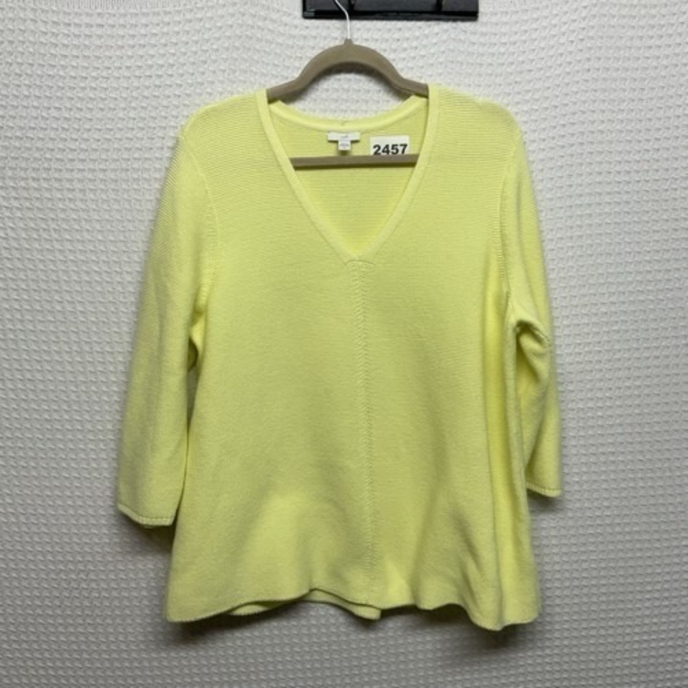 NWOT J. Jill Yellow Coastal Knit V-Neck‎ Sweater XL Bangladesh Cotton/Polyester